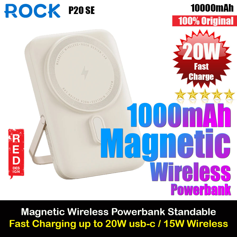 Picture of Rock P20 SE PD20W 15W Magnetic Wireless Charging Fast Charge 10000mAh Travel Portable Small Palm Size Compact Mini Power Bank powerbank Stand Holder (Beige) Red Design- Red Design Cases, Red Design Covers, iPad Cases and a wide selection of Red Design Accessories in Malaysia, Sabah, Sarawak and Singapore 