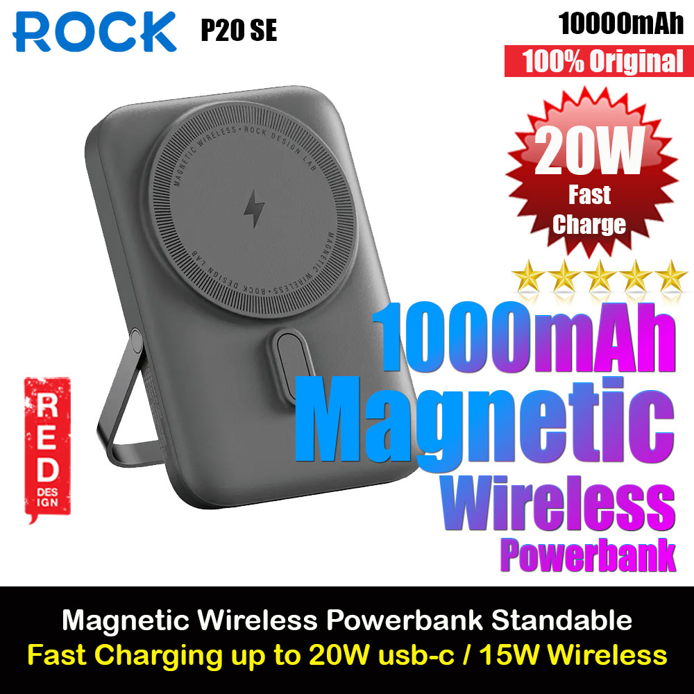 Picture of Rock P20 SE PD20W 15W Magnetic Wireless Charging Fast Charge 10000mAh Travel Portable Small Palm Size Compact Mini Power Bank powerbank Stand Holder (Black) Red Design- Red Design Cases, Red Design Covers, iPad Cases and a wide selection of Red Design Accessories in Malaysia, Sabah, Sarawak and Singapore 
