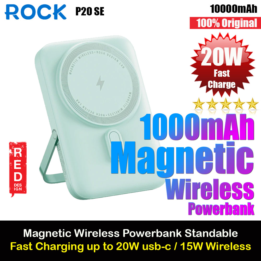 Picture of Rock P20 SE PD20W 15W Magnetic Wireless Charging Fast Charge 10000mAh Travel Portable Small Palm Size Compact Mini Power Bank powerbank Stand Holder (Green) Red Design- Red Design Cases, Red Design Covers, iPad Cases and a wide selection of Red Design Accessories in Malaysia, Sabah, Sarawak and Singapore 