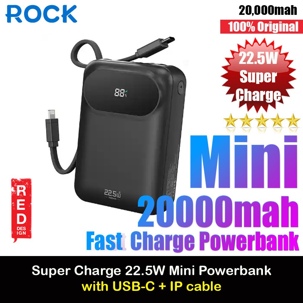 Picture of Rock Y11 Mini Compact Size PD 20W 20000mAh Travel Portable Small Palm Size Compact Mini Power Bank powerbank with Multiple Built in Cable USB C USB L (Black) Red Design- Red Design Cases, Red Design Covers, iPad Cases and a wide selection of Red Design Accessories in Malaysia, Sabah, Sarawak and Singapore 