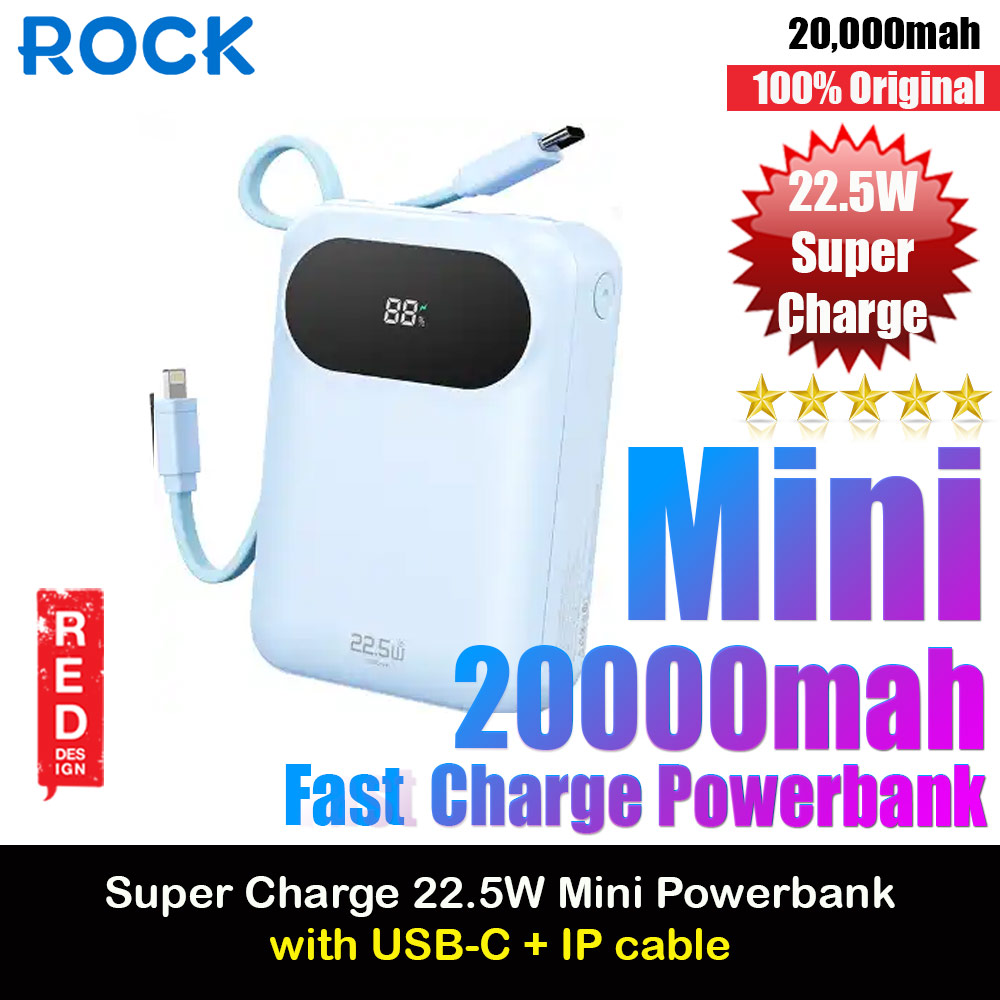 Picture of Rock Y11 Mini Compact Size PD 20W 20000mAh Travel Portable Small Palm Size Compact Mini Power Bank powerbank with Multiple Built in Cable USB C USB L (Blue) Red Design- Red Design Cases, Red Design Covers, iPad Cases and a wide selection of Red Design Accessories in Malaysia, Sabah, Sarawak and Singapore 