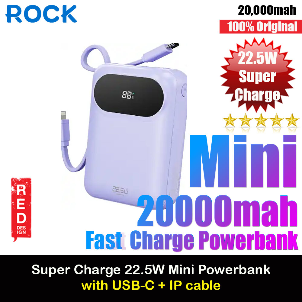 Picture of Rock Y11 Mini Compact Size PD 20W 20000mAh Travel Portable Small Palm Size Compact Mini Power Bank powerbank with Multiple Built in Cable USB C USB L (Purple) Red Design- Red Design Cases, Red Design Covers, iPad Cases and a wide selection of Red Design Accessories in Malaysia, Sabah, Sarawak and Singapore 