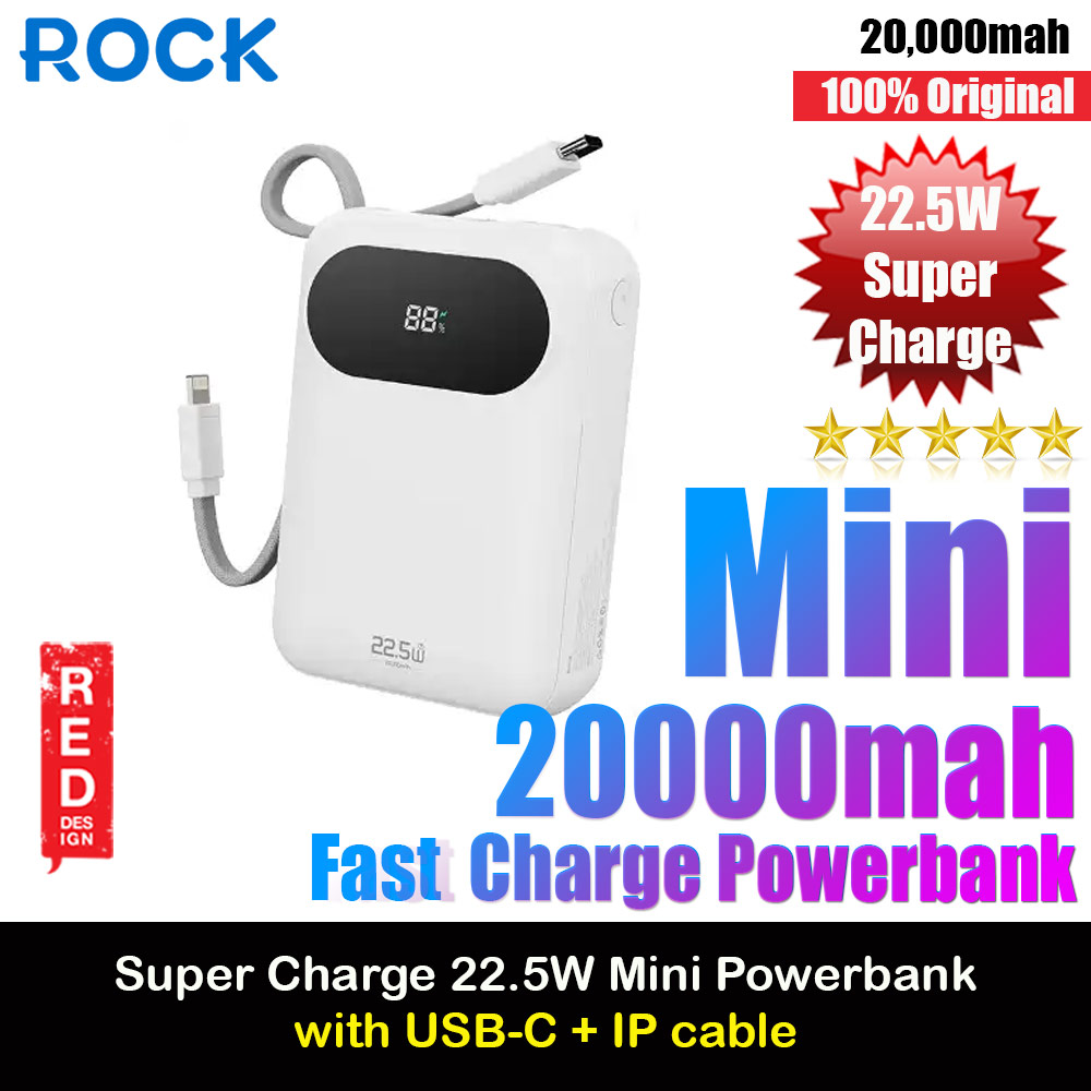 Picture of Rock Y11 Mini Compact Size PD 20W 20000mAh Travel Portable Small Palm Size Compact Mini Power Bank powerbank with Multiple Built in Cable USB C USB L (White) Red Design- Red Design Cases, Red Design Covers, iPad Cases and a wide selection of Red Design Accessories in Malaysia, Sabah, Sarawak and Singapore 