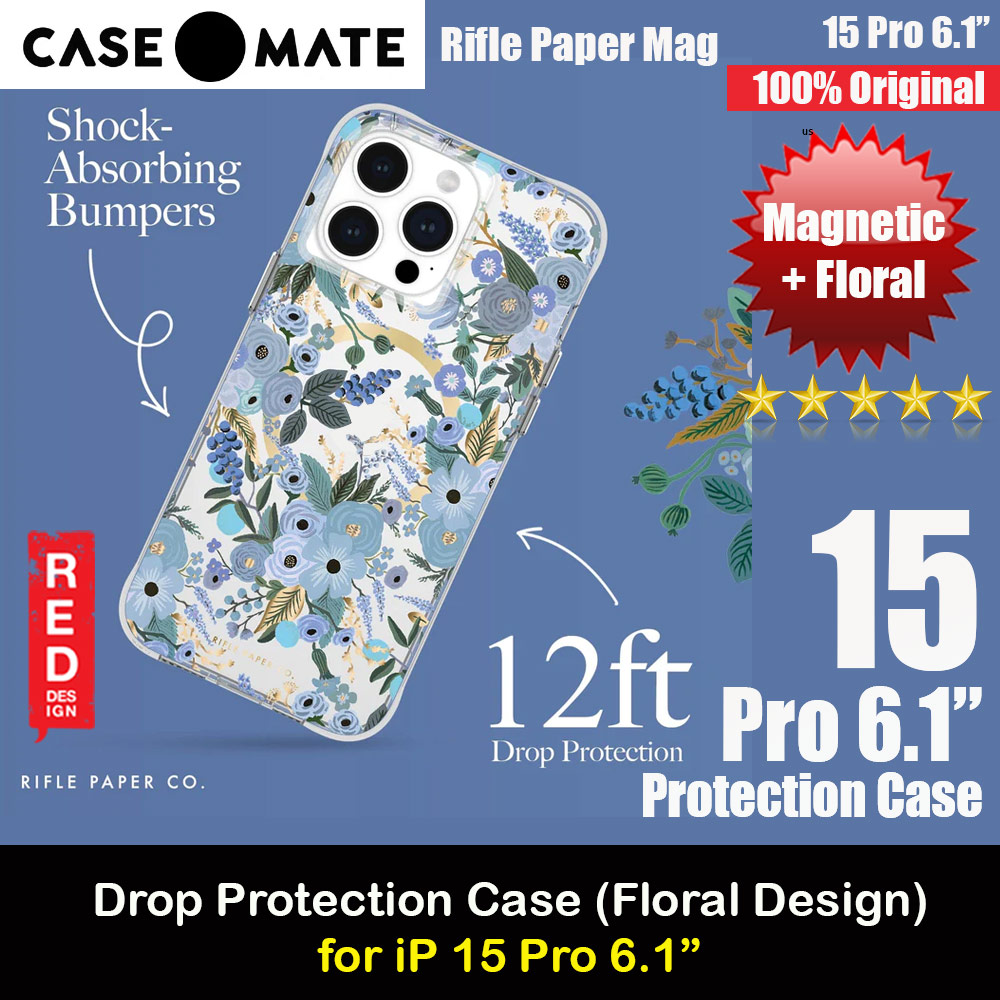 Picture of Case Mate Case-Mate Rifle Paper Co Floral Design Drop Protection Case with Magnetic Charging for iPhone 15 Pro 6.1 (Garden Party Blue) Apple iPhone 15 Pro 6.1- Apple iPhone 15 Pro 6.1 Cases, Apple iPhone 15 Pro 6.1 Covers, iPad Cases and a wide selection of Apple iPhone 15 Pro 6.1 Accessories in Malaysia, Sabah, Sarawak and Singapore 