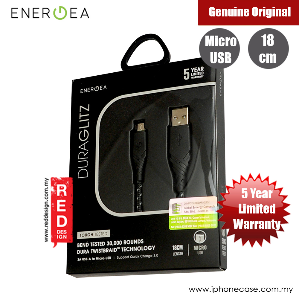 Picture of Energea DuraGlitz 3A Fast Speed Charging Micro USB Cable 18cm (Black) Red Design- Red Design Cases, Red Design Covers, iPad Cases and a wide selection of Red Design Accessories in Malaysia, Sabah, Sarawak and Singapore 