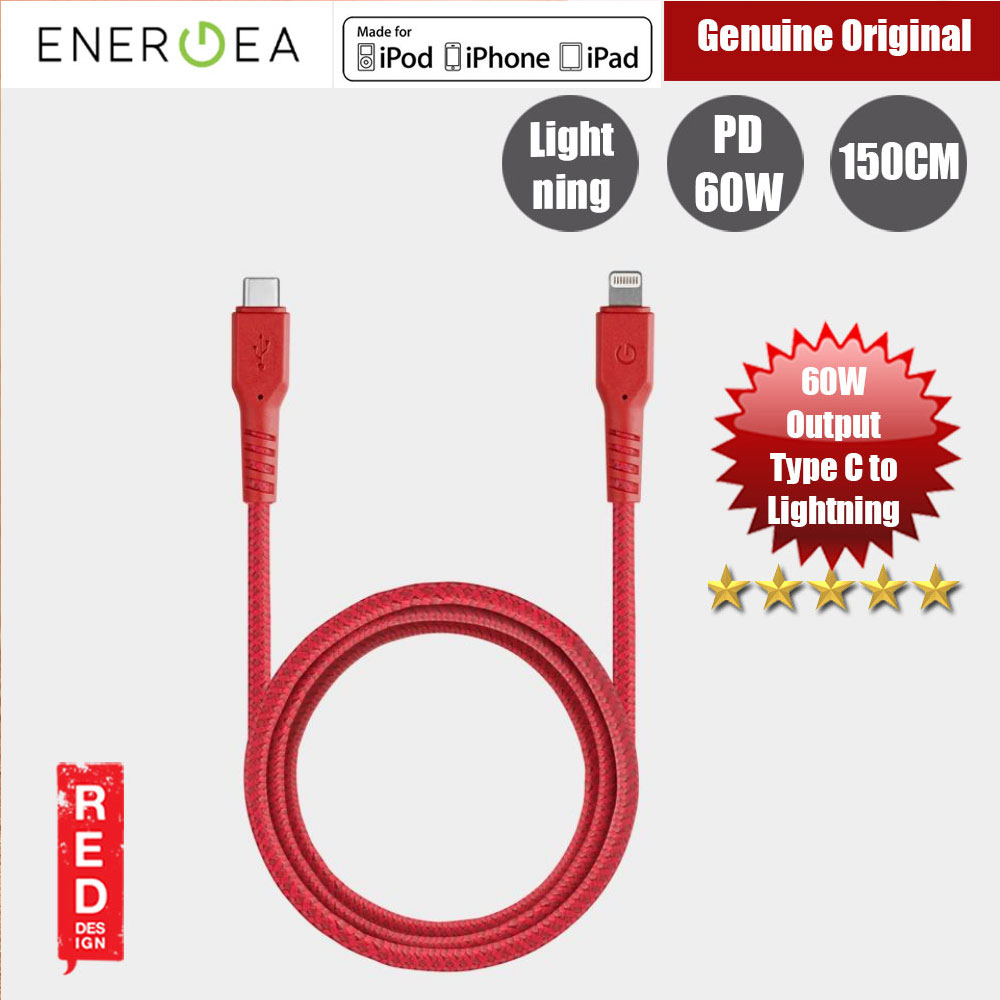 Picture of Energea FIBRA TOUGH Type C to  Lightning PD Fast Charge 60W Cable for Apple iPhone 11 Pro iPhone 11 Pro Max 150cm (Red) iPhone Cases - iPhone 14 Pro Max , iPhone 13 Pro Max, Galaxy S23 Ultra, Google Pixel 7 Pro, Galaxy Z Fold 4, Galaxy Z Flip 4 Cases Malaysia,iPhone 12 Pro Max Cases Malaysia, iPad Air ,iPad Pro Cases and a wide selection of Accessories in Malaysia, Sabah, Sarawak and Singapore. 