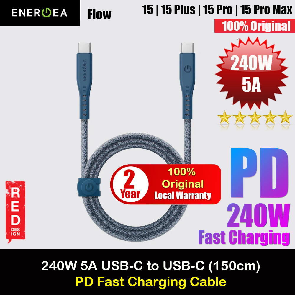 Picture of Energea Flow PD 240W USB-C to USB-C Fast Charging Cable for iPhone 15 Pro Max Smartphone Laptop Tablet (Blue) Red Design- Red Design Cases, Red Design Covers, iPad Cases and a wide selection of Red Design Accessories in Malaysia, Sabah, Sarawak and Singapore 
