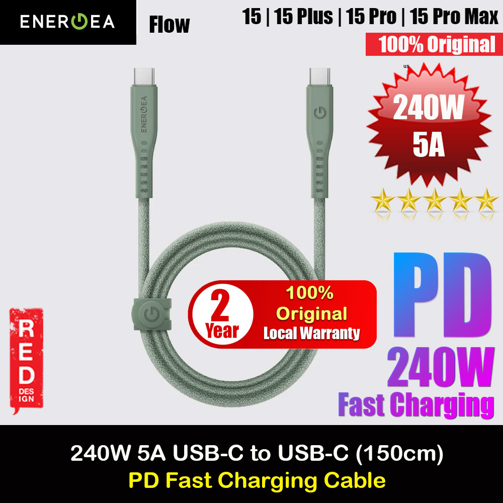 Picture of Energea Flow PD 240W USB-C to USB-C Fast Charging Cable for iPhone 15 Pro Max Smartphone Laptop Tablet (Green) iPhone Cases - iPhone 14 Pro Max , iPhone 13 Pro Max, Galaxy S23 Ultra, Google Pixel 7 Pro, Galaxy Z Fold 4, Galaxy Z Flip 4 Cases Malaysia,iPhone 12 Pro Max Cases Malaysia, iPad Air ,iPad Pro Cases and a wide selection of Accessories in Malaysia, Sabah, Sarawak and Singapore. 