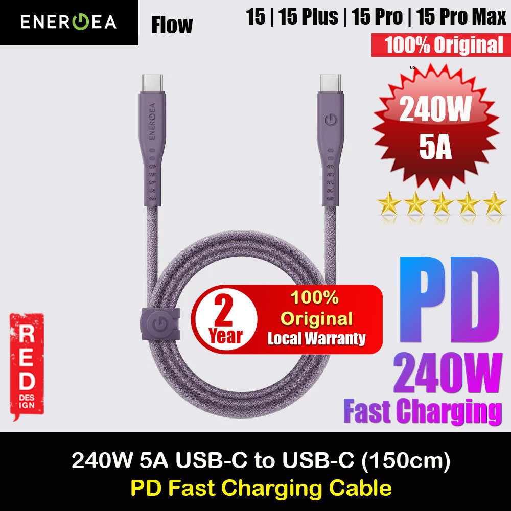 Picture of Energea Flow PD 240W USB-C to USB-C Fast Charging Cable for iPhone 15 Pro Max Smartphone Laptop Tablet (Purple) Red Design- Red Design Cases, Red Design Covers, iPad Cases and a wide selection of Red Design Accessories in Malaysia, Sabah, Sarawak and Singapore 