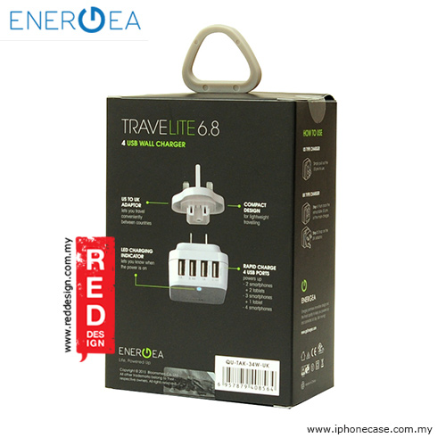 Picture of Energea Travelite 6.8A 4 USB Wall Charger with UK US Adaptor - White