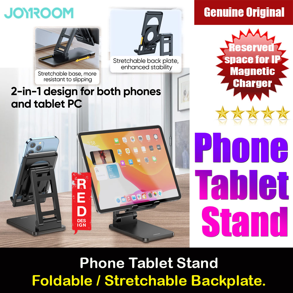 Picture of Joyroom ABS Pocket Size Mini Foldable Retractable Desktop Stand Holder Adjustable Phone Stand Tablet Stand Phone Holder iPad Holder with Space for Magsafe Charger for Online Study Online Meeting Movie View for iPhone 13 Pro Max iPad (Black) Red Design- Red Design Cases, Red Design Covers, iPad Cases and a wide selection of Red Design Accessories in Malaysia, Sabah, Sarawak and Singapore 