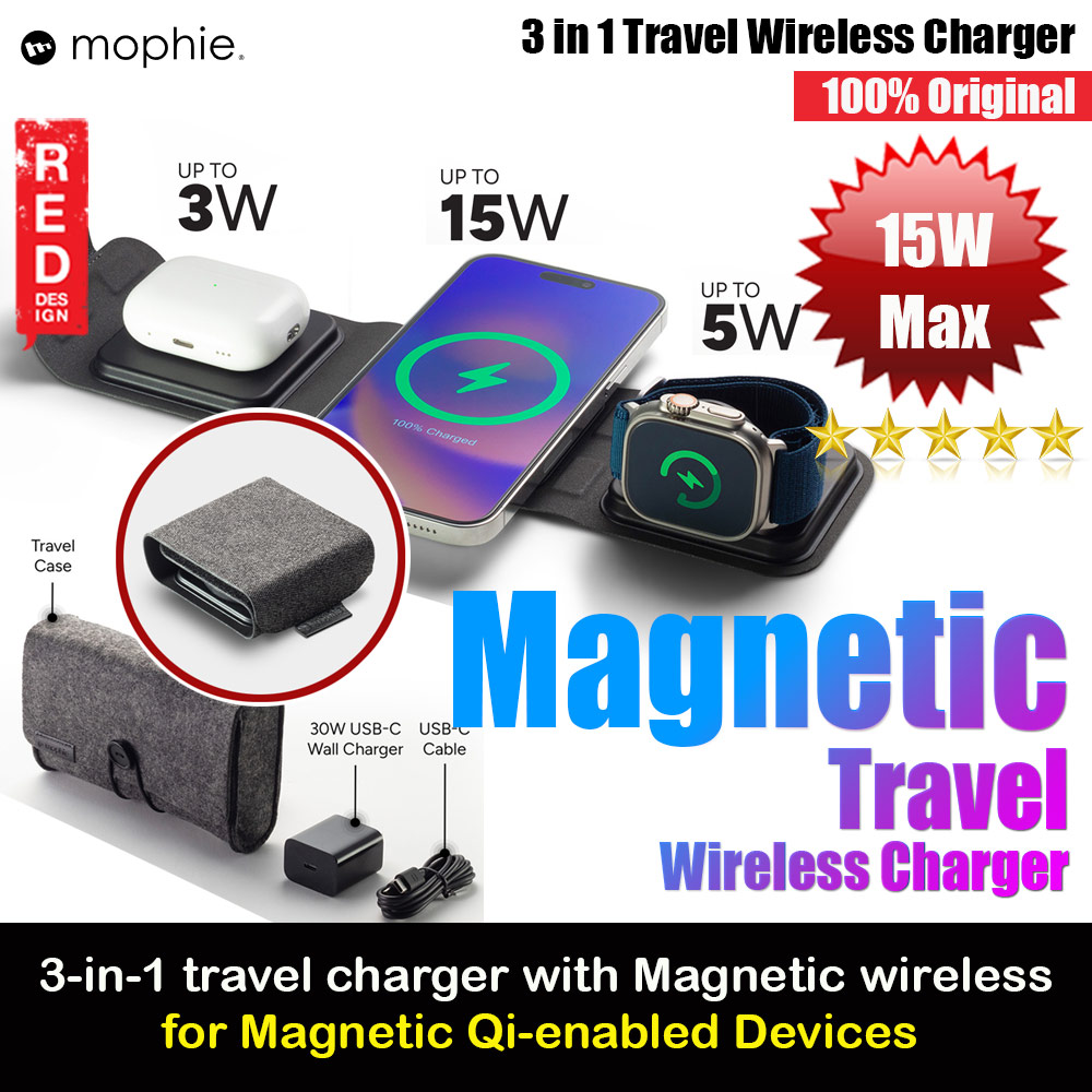 Picture of Mophie 3 in 1 Travel Charger 15W Magnetic Wireless Stand wireless charging stand compatible  MagSafe for Smartphones iPhone Apple Watch Airpods (Black) Apple iPhone 13 6.1- Apple iPhone 13 6.1 Cases, Apple iPhone 13 6.1 Covers, iPad Cases and a wide selection of Apple iPhone 13 6.1 Accessories in Malaysia, Sabah, Sarawak and Singapore 