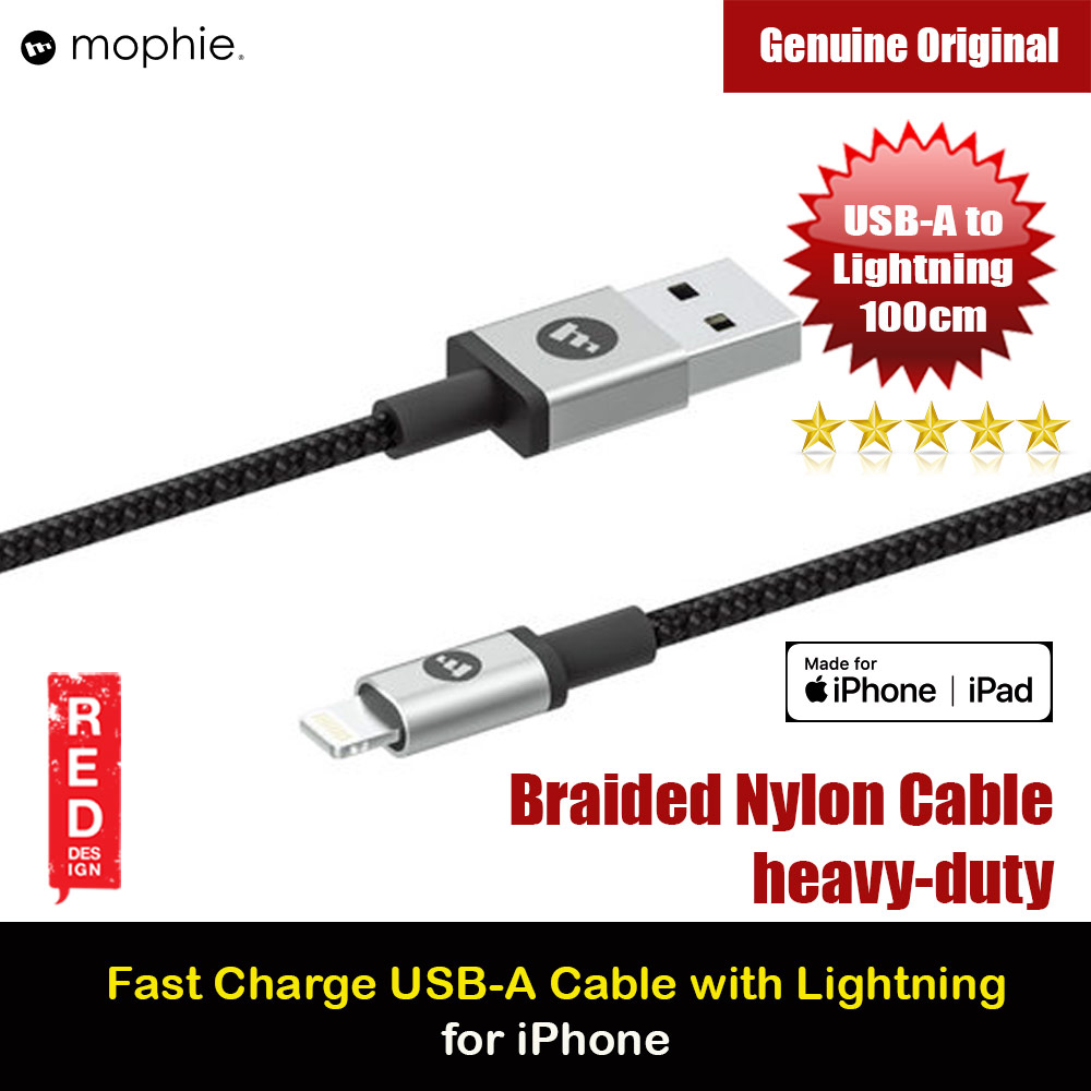 Picture of Mophie Nylon Braid Heavy Duty MFI Certified USB-A to Lightning Cable 100cm (Black) Red Design- Red Design Cases, Red Design Covers, iPad Cases and a wide selection of Red Design Accessories in Malaysia, Sabah, Sarawak and Singapore 