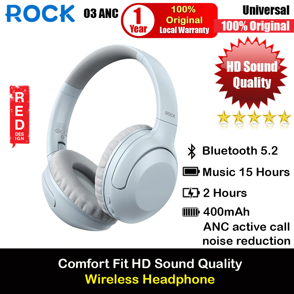 Picture of Rock O3 Bluetooth Wireless Headphone with ANC noise cancellation Foldable Soft PU Over Ear Cushion (Light Gray) Red Design- Red Design Cases, Red Design Covers, iPad Cases and a wide selection of Red Design Accessories in Malaysia, Sabah, Sarawak and Singapore 