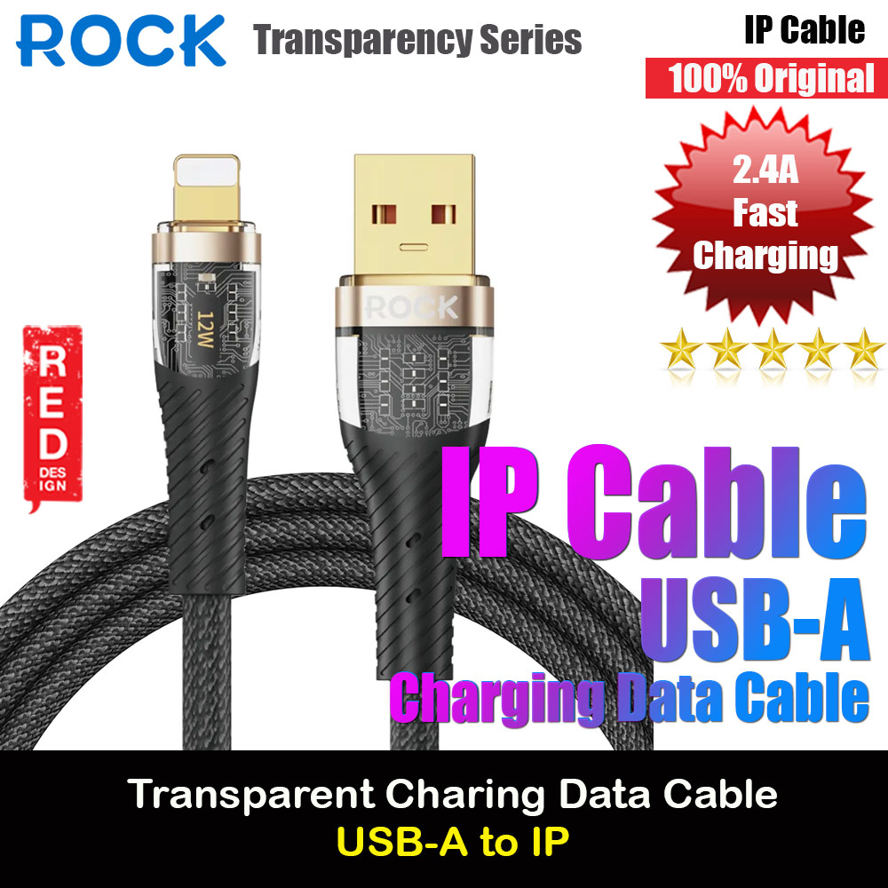 Picture of ROCK Z21 2.4A Transparent Series Fast Charging Data Cable USB-A to Lightning Cable (Black) Red Design- Red Design Cases, Red Design Covers, iPad Cases and a wide selection of Red Design Accessories in Malaysia, Sabah, Sarawak and Singapore 