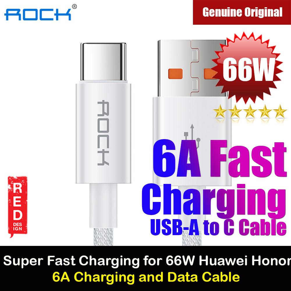 Picture of ROCK USB A to C 66W 6A  Fast Charge Flash Charge Cable for Huawei Honor Xiaomi Samsung Galaxy Ultra 22 (White) iPhone Cases - iPhone 14 Pro Max , iPhone 13 Pro Max, Galaxy S23 Ultra, Google Pixel 7 Pro, Galaxy Z Fold 4, Galaxy Z Flip 4 Cases Malaysia,iPhone 12 Pro Max Cases Malaysia, iPad Air ,iPad Pro Cases and a wide selection of Accessories in Malaysia, Sabah, Sarawak and Singapore. 