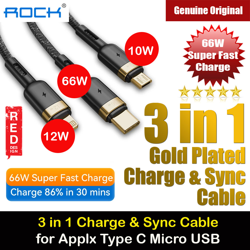 Picture of ROCK 3 in 1 USB Cable For iPhone 13 12 Pro Type C Micro USB C Cable 66W Fast Charging For Xiaomi Samsung VOOC OPPO OnePlus Realme Fast Charge Red Design- Red Design Cases, Red Design Covers, iPad Cases and a wide selection of Red Design Accessories in Malaysia, Sabah, Sarawak and Singapore 