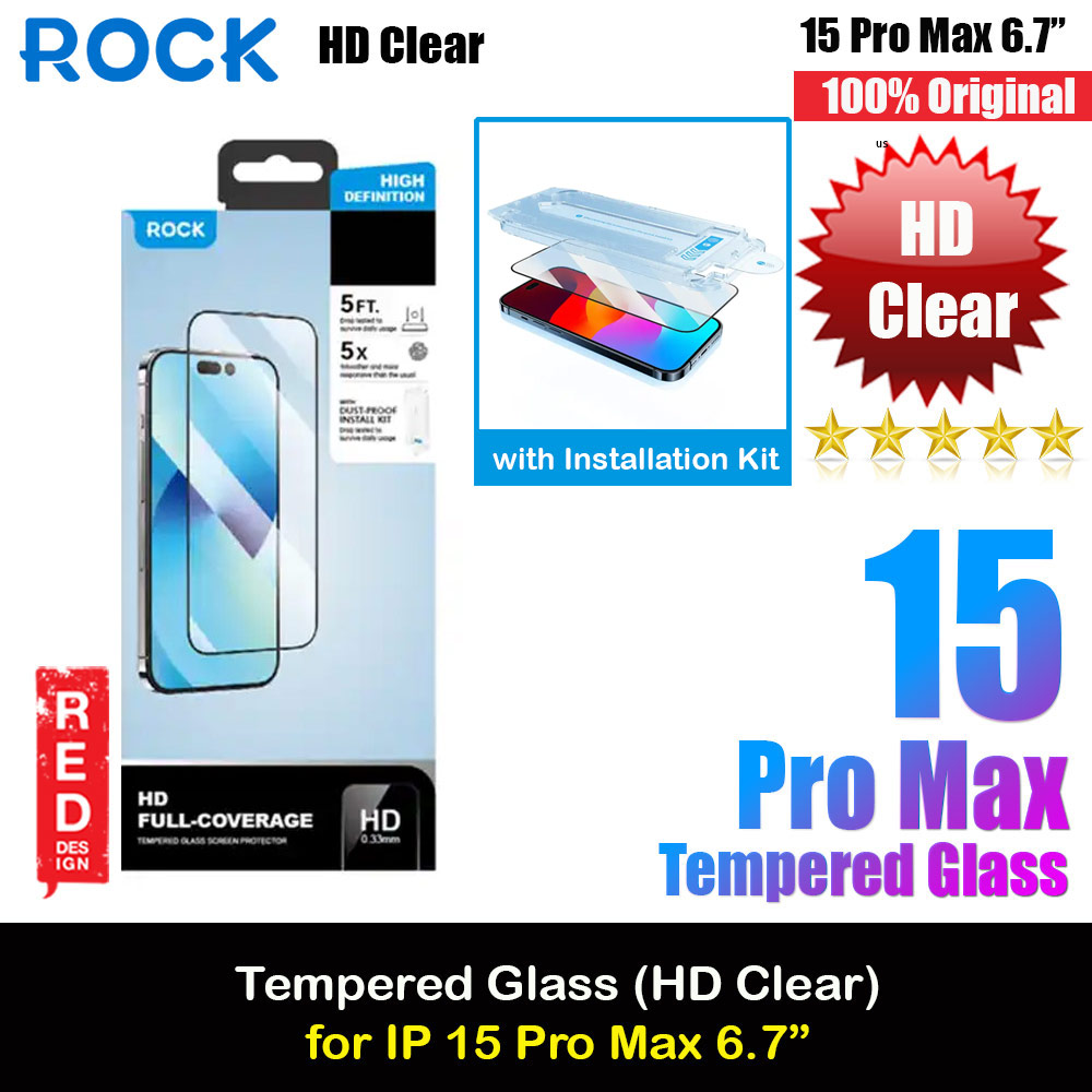 Picture of Rock 4K HD Full Coverage Tempered Glass with Installation Kit Helper for iPhone 15 Pro Max 6.7 (HD Clear) Apple iPhone 15 Pro Max 6.7- Apple iPhone 15 Pro Max 6.7 Cases, Apple iPhone 15 Pro Max 6.7 Covers, iPad Cases and a wide selection of Apple iPhone 15 Pro Max 6.7 Accessories in Malaysia, Sabah, Sarawak and Singapore 
