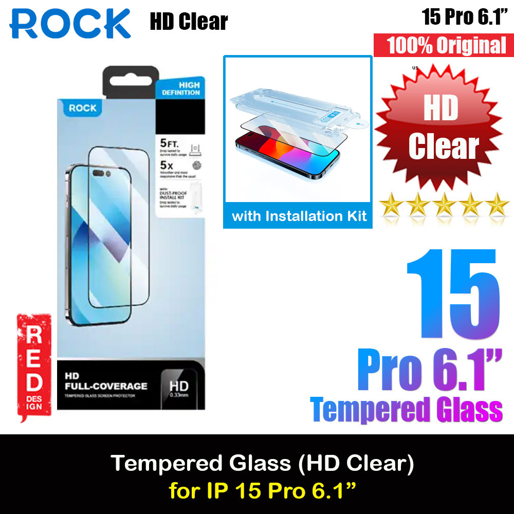 Picture of Rock 4K HD Full Coverage Tempered Glass with Installation Kit Helper for iPhone 15 Pro 6.1 (HD Clear) Apple iPhone 15 Pro 6.1- Apple iPhone 15 Pro 6.1 Cases, Apple iPhone 15 Pro 6.1 Covers, iPad Cases and a wide selection of Apple iPhone 15 Pro 6.1 Accessories in Malaysia, Sabah, Sarawak and Singapore 