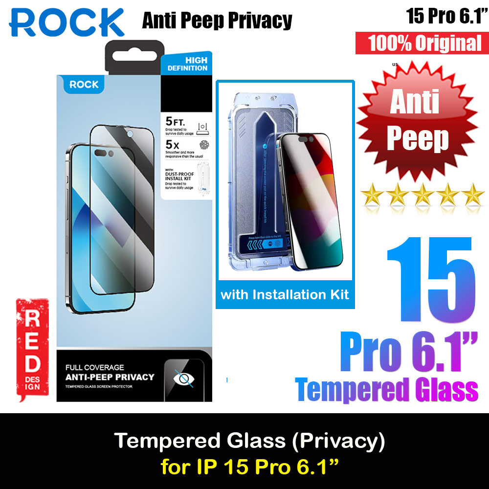 Picture of Rock Anti Peep HD Full Coverage Tempered Glass with Installation Kit Helper for iPhone 15 Pro 6.1 (Privacy) Apple iPhone 15 Pro 6.1- Apple iPhone 15 Pro 6.1 Cases, Apple iPhone 15 Pro 6.1 Covers, iPad Cases and a wide selection of Apple iPhone 15 Pro 6.1 Accessories in Malaysia, Sabah, Sarawak and Singapore 
