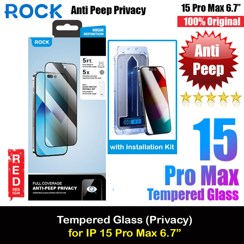 Picture of Rock Anti Peep HD Full Coverage Tempered Glass with Installation Kit Helper for iPhone 15 Pro Max 6.7 (Privacy) Apple iPhone 15 Pro Max 6.7- Apple iPhone 15 Pro Max 6.7 Cases, Apple iPhone 15 Pro Max 6.7 Covers, iPad Cases and a wide selection of Apple iPhone 15 Pro Max 6.7 Accessories in Malaysia, Sabah, Sarawak and Singapore 