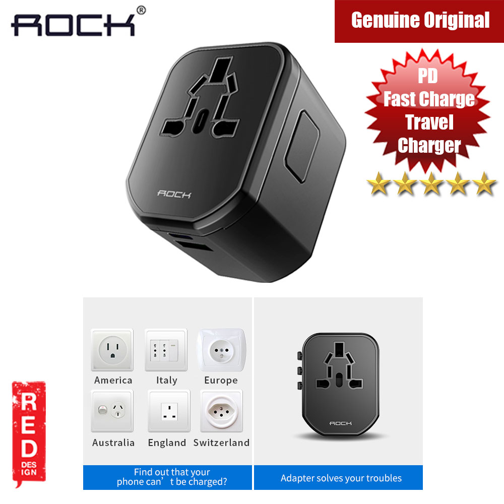 Picture of Rock Multifunctional Plug Travel Charger PD Version with Type C and Type A USB  (Black) Red Design- Red Design Cases, Red Design Covers, iPad Cases and a wide selection of Red Design Accessories in Malaysia, Sabah, Sarawak and Singapore 