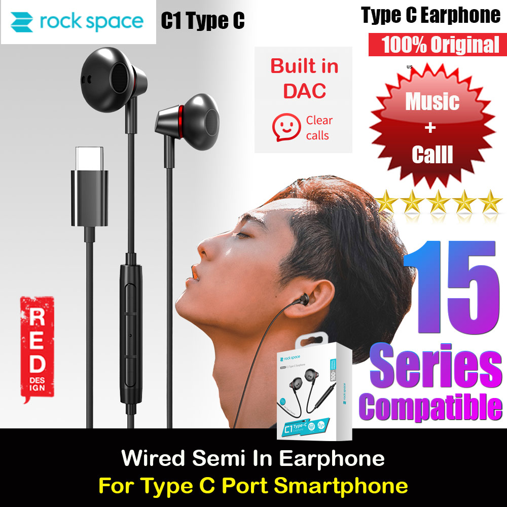 Picture of Rock Space C1 Type C Quality DAC Stereo Earphone Wired Type C Earphone (Black) Red Design- Red Design Cases, Red Design Covers, iPad Cases and a wide selection of Red Design Accessories in Malaysia, Sabah, Sarawak and Singapore 