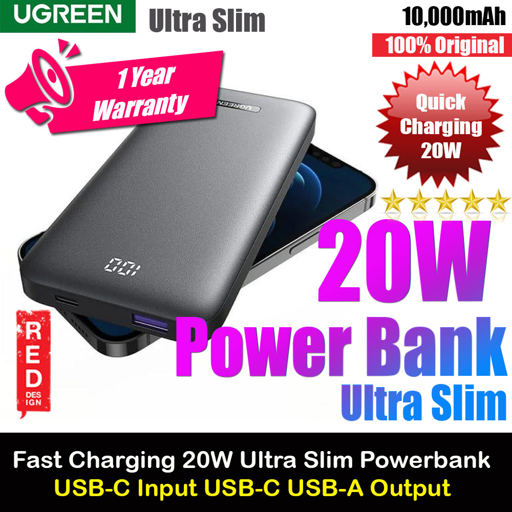 Picture of UGreen Fast Quick Charge PD 20W 10000mAh Power Bank powerbank with Multiple Outputs USB C USB A (Grey) Red Design- Red Design Cases, Red Design Covers, iPad Cases and a wide selection of Red Design Accessories in Malaysia, Sabah, Sarawak and Singapore 