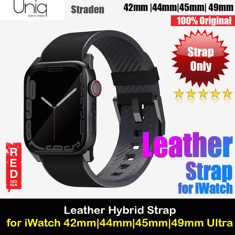 Picture of Uniq Straden Inner Silicone Outer Genuine Leather Strap for Apple Watch 49mm Ultra 45mm 44mm 42mm Series 4 5 6 7 8 SE (Black) Apple Watch 42mm- Apple Watch 42mm Cases, Apple Watch 42mm Covers, iPad Cases and a wide selection of Apple Watch 42mm Accessories in Malaysia, Sabah, Sarawak and Singapore 