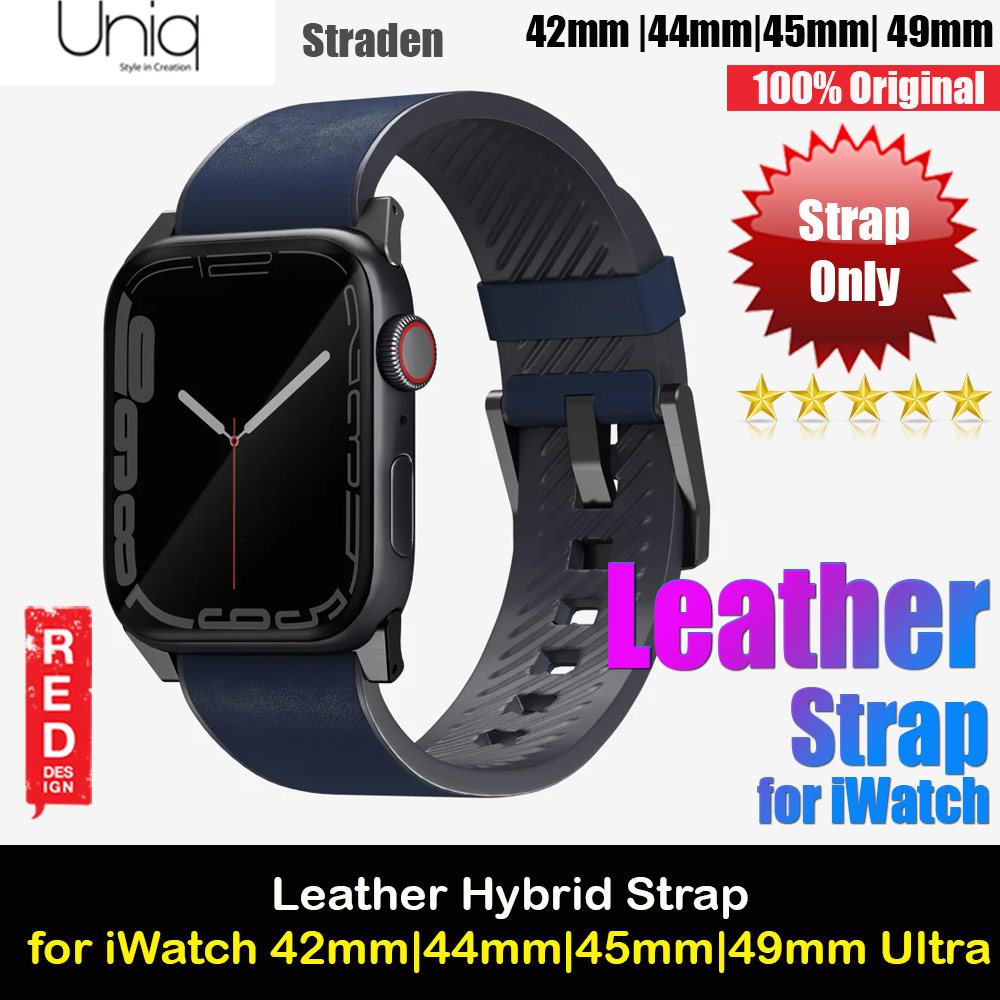 Picture of Uniq Straden Inner Silicone Outer Genuine Leather Strap for Apple Watch 49mm Ultra 45mm 44mm 42mm Series 4 5 6 7 8 SE (Navy  Blue) Apple Watch 42mm- Apple Watch 42mm Cases, Apple Watch 42mm Covers, iPad Cases and a wide selection of Apple Watch 42mm Accessories in Malaysia, Sabah, Sarawak and Singapore 
