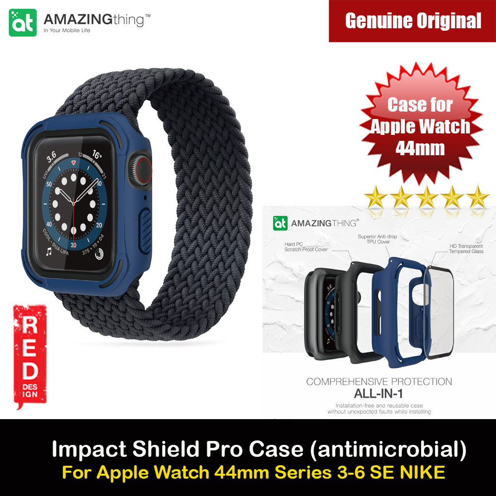 Picture of Apple Watch 44mm Case | Amazingthing Impact Shield Pro (antimicrobial) Drop Proof Case with Front Built in Tempered Glass Screen Protector for Apple Watch 44mm Series 4 5 6 SE (Blue)