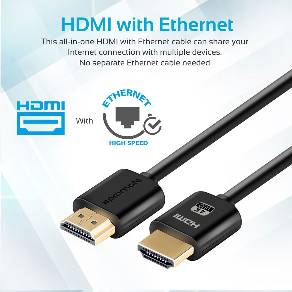 Picture of Promate 4K HDMI Cable High-Speed 1.5 Meter HDMI Cable with 24K Gold Plated Connector and Ethernet 3D Video Support for HDTV Projectors Computers LED TV and Game consoles 150cm ProLink4K2-150