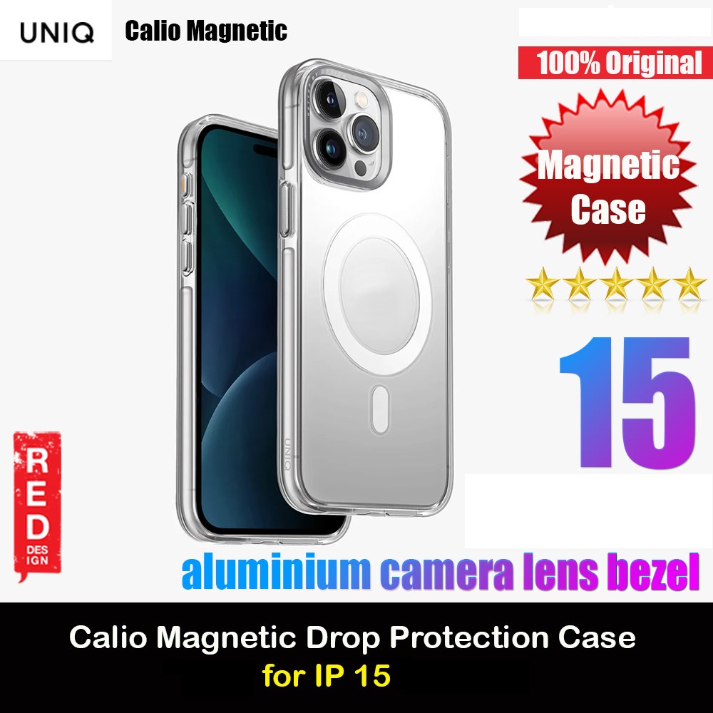 Picture of Apple iPhone 15 6.1 Case | Uniq Calio Aluminum Lens Frame Magnetic Drop Protection Case Casing for iPhone 15 6.1 (Clear)