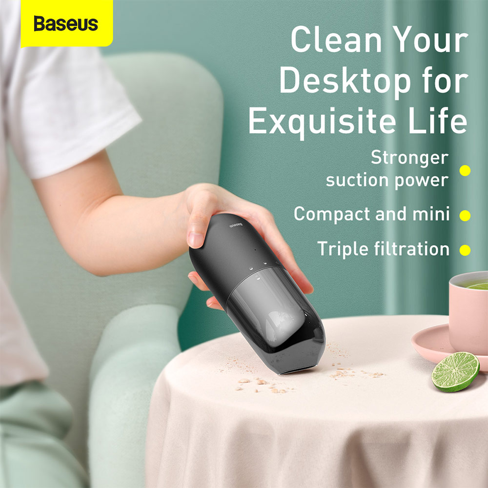 Picture of Baseus C1 Mini and Portable Strong Suction Rechargable Cordless Wireless Wire Free Car Vacuum Cleaner Bed Vacuum Cleaner Sofa Vacuum Cleaner (Black)