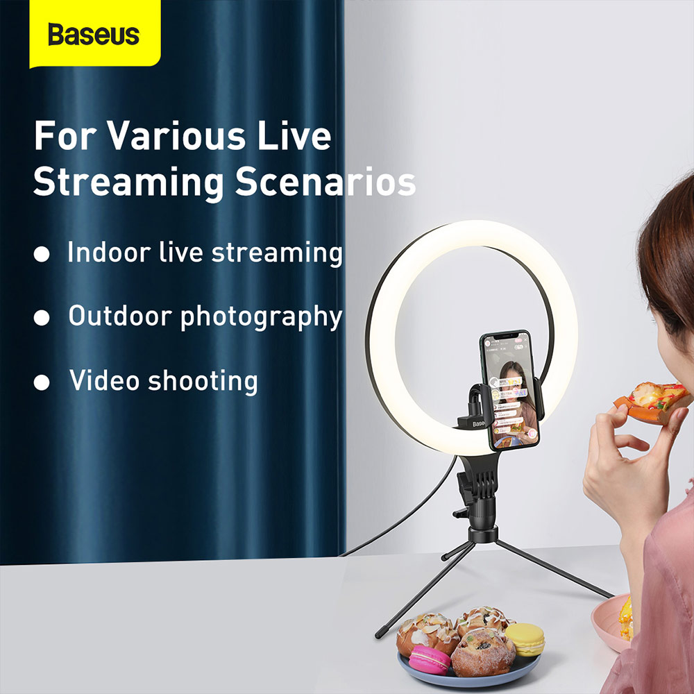 Picture of Baseus Live Stream Phone Holder Stand with 10 inches Light Ring with adjustable Brightness Level (10 inches Ring with Table Stand)