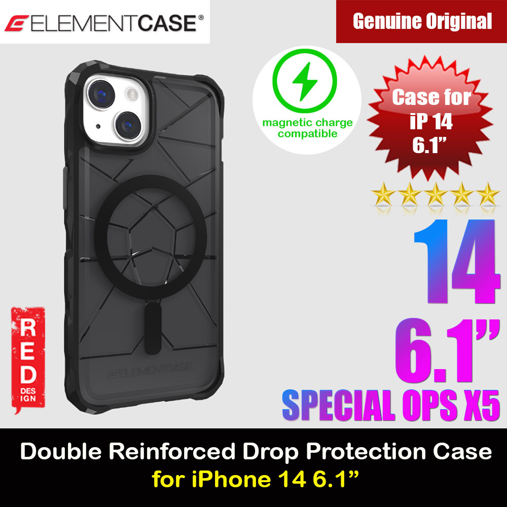 Picture of Apple iPhone 14 6.1 Case | Element Case Special Ops Double Reinforced Drop  Protection Case with Magsafe Compatible for iPhone 14 6.1 (Smoke Black)