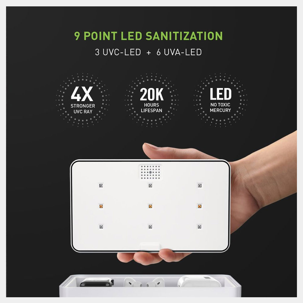Picture of Energea All in One Stera360 Multifunction UV Light Sanitizer Box Kill bacteria with 15W Fast Wireless Charging for Smartphone Smartwatch Airpods Mask Cosmetics
