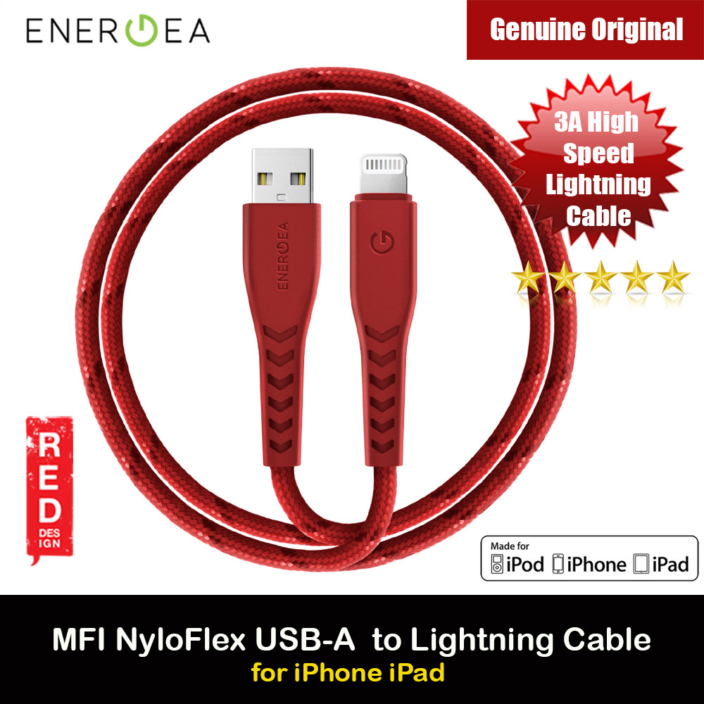 Picture of Energea NYLOFLEX MFI 3A Rapid Charge and Sync Lightning Cable 150CM (Red)