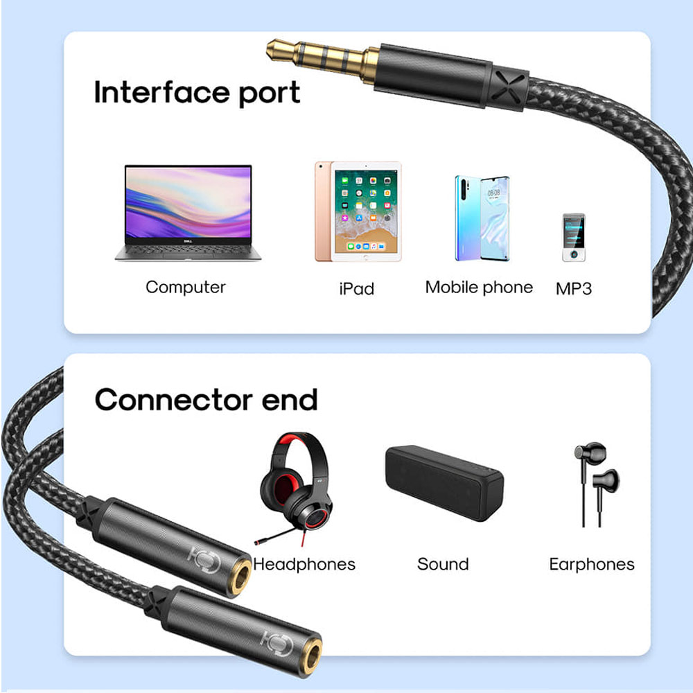 Picture of JOYROOM 3.5mm TRRS Y Splitter Audio Sharing Earphone Sharing Headphone Sharing Audio Adapter Male to 2 Female 20cm