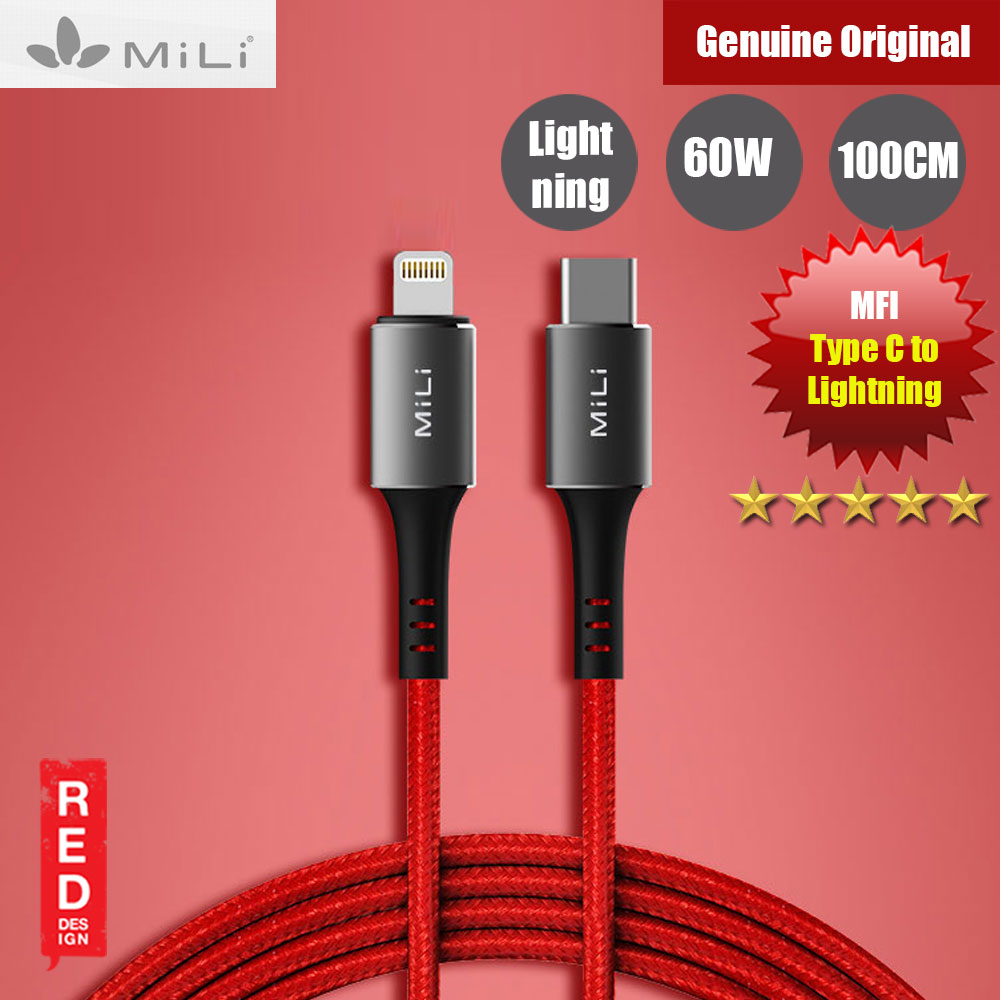 Picture of Mili Braided MFI Type-C to Lightning PD Fast Charging Cable (Red)