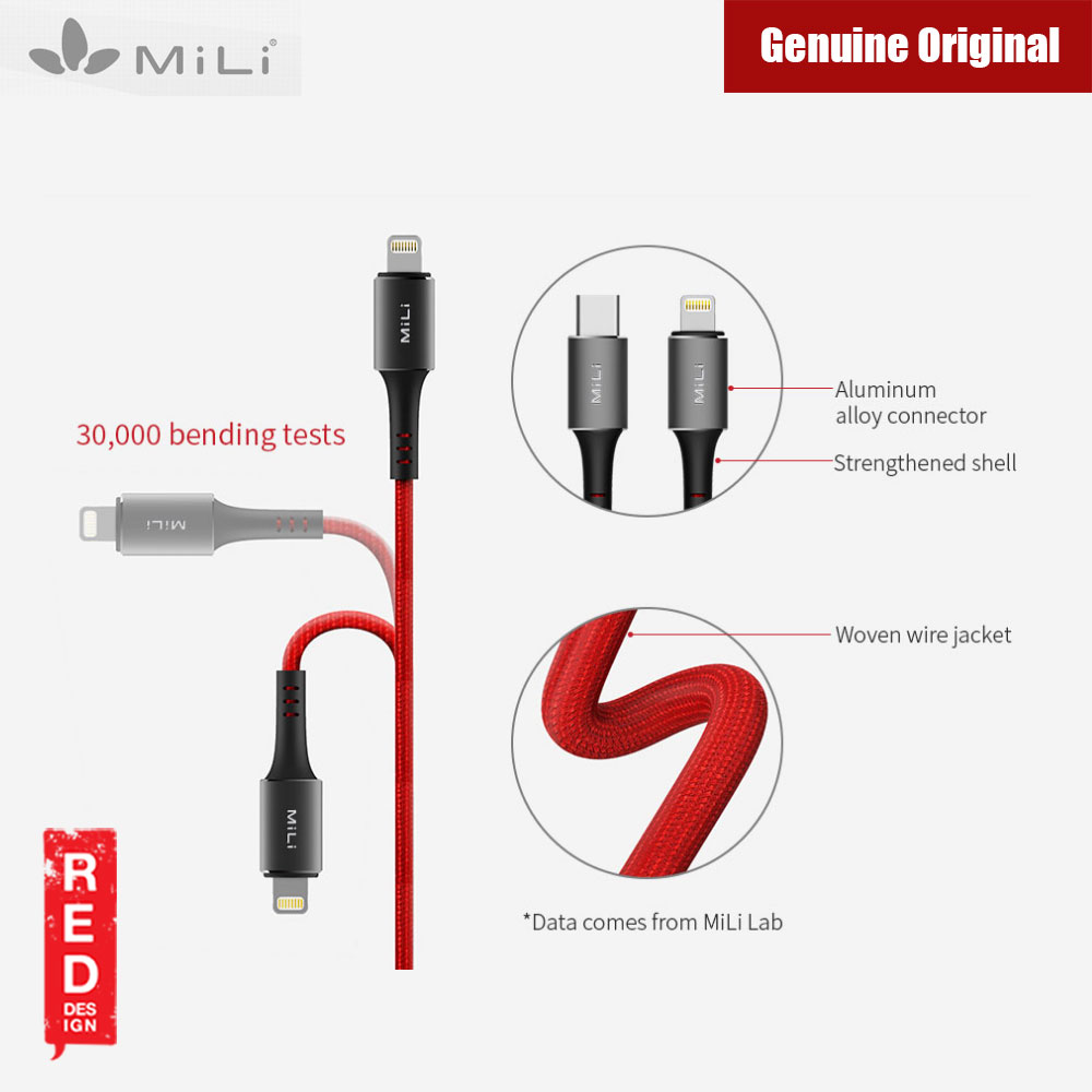 Picture of Mili Braided MFI Type-C to Lightning PD Fast Charging Cable (Red)