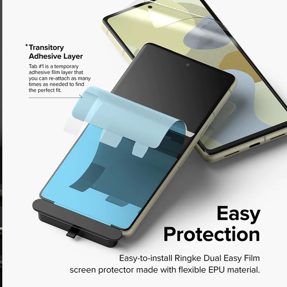 Picture of Google Pixel 7 Screen Protector | Ringke Dual Easy Film Transparent PET Film Soft Screen Protector with Installation Jig for Google Pixel 7 (Clear 2pcs Pack)