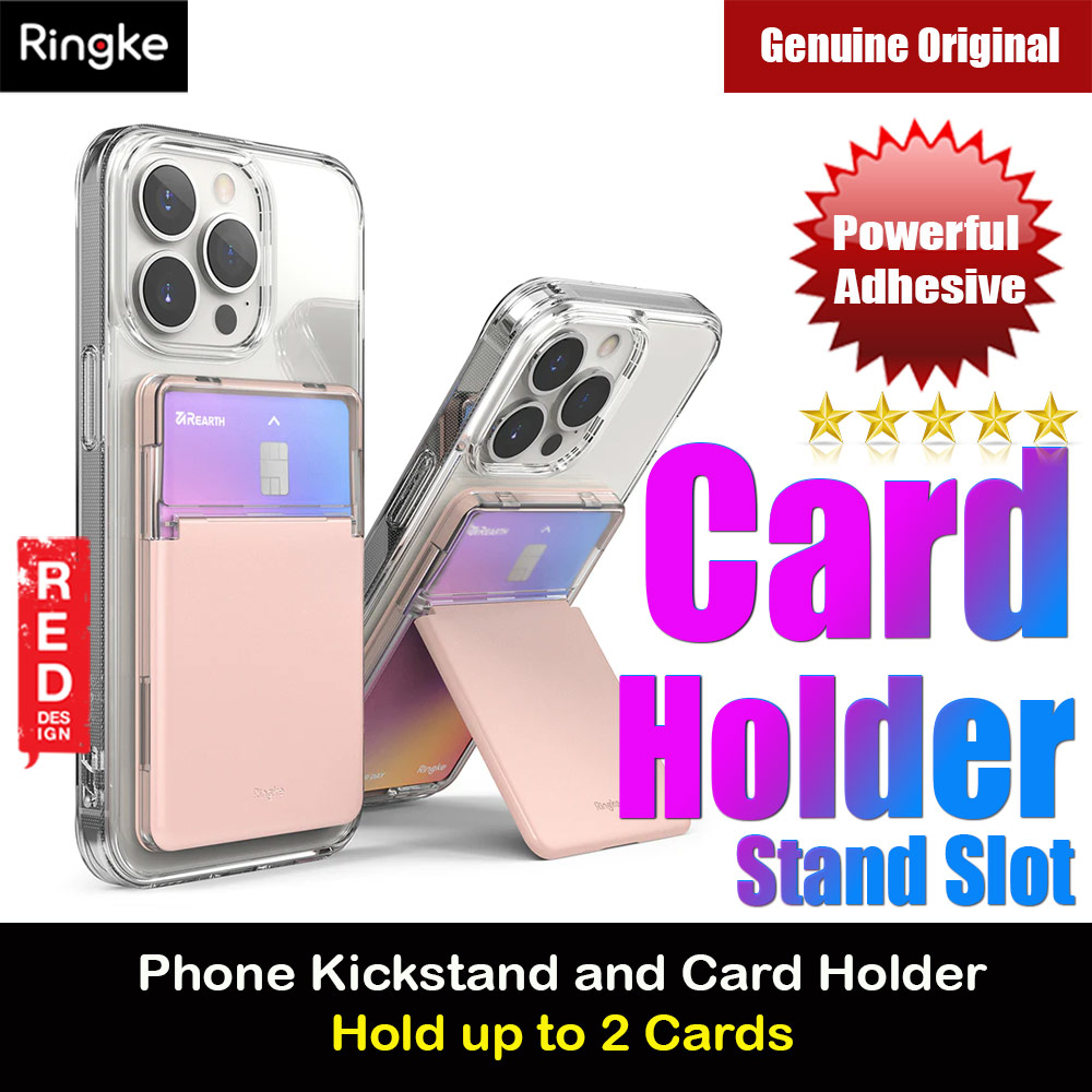 Picture of Ringke 2 in 1 Adhesive Card Holder Stand Slot Kickstand with High Quality PC Material for Smartphone (Clear Peach Pink)