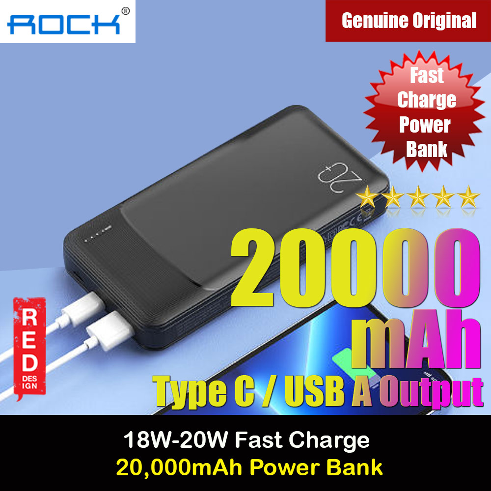 Picture of Rock Fast Charge 18W 20W 20000mAh Power Bank with Multiple Outputs USB C USB A (Black)