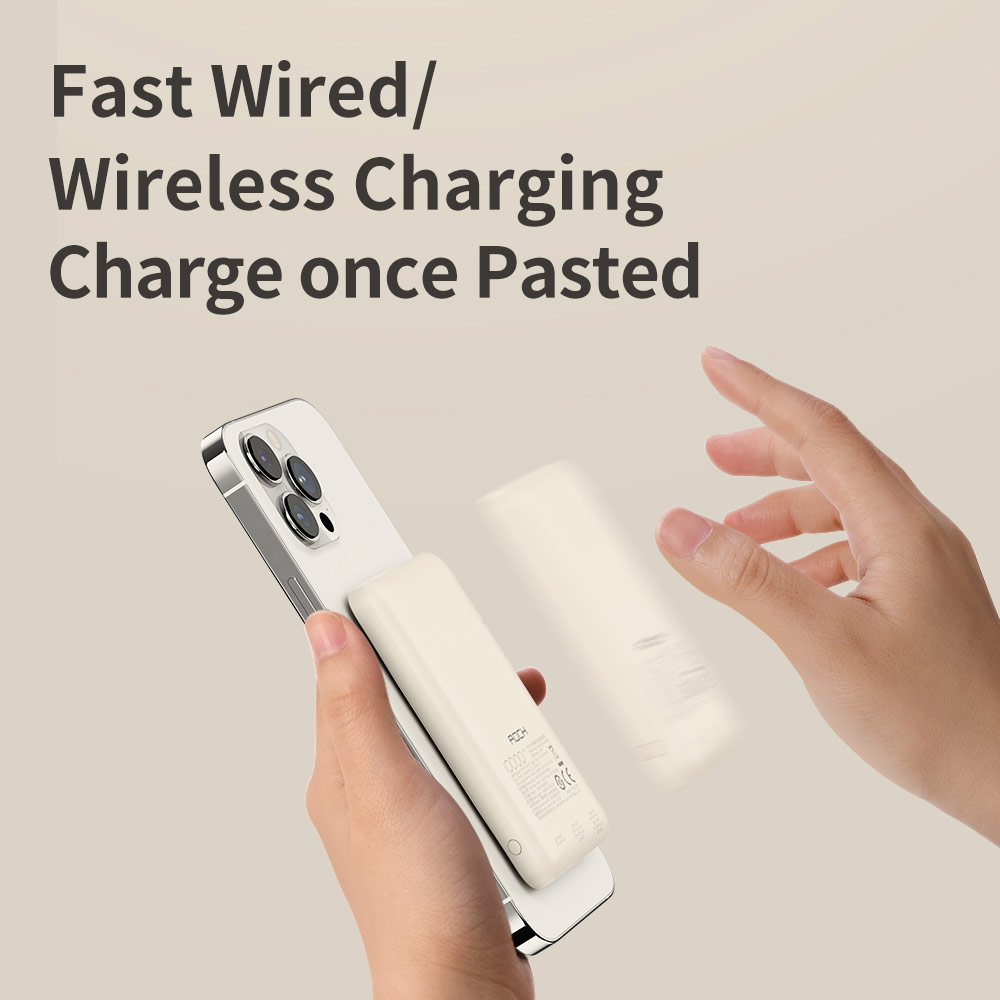 Picture of Rock Fast Charge PD 20W 10000mAh Magnetic Wireless Charging Power Bank powerbank with Multiple Outputs USB C USB A (Snow White)
