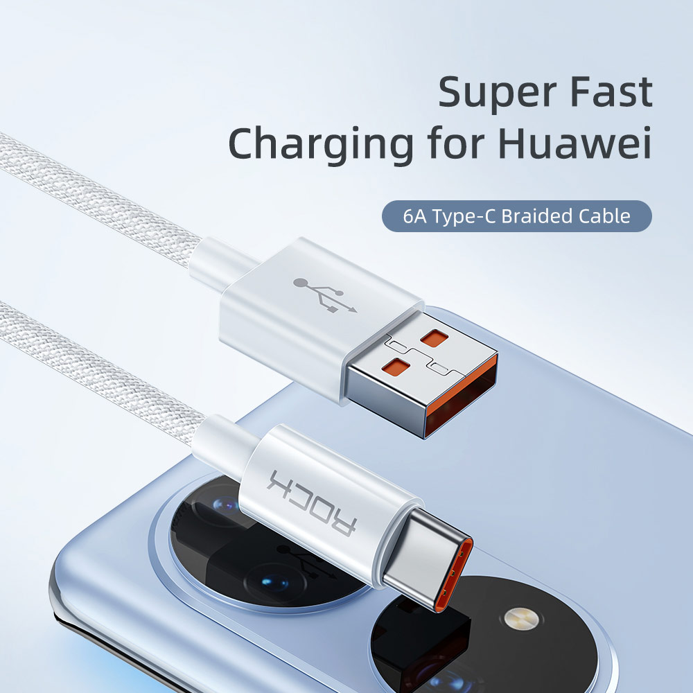 Picture of ROCK USB A to C 66W 6A  Fast Charge Flash Charge Cable for Huawei Honor Xiaomi Samsung Galaxy Ultra 22 (White)