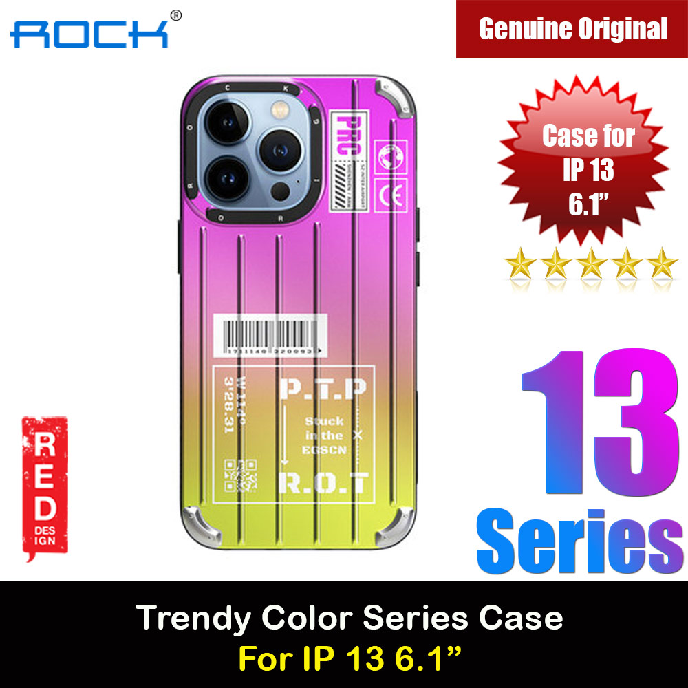 Picture of Apple iPhone 13 Pro 6.1 Case | Rock Trendy Travel Luggage Design Irisdecent Gredient Color Drop Protection Anti Finger Print Case for iPhone 13 Pro 6.1 (Pink)