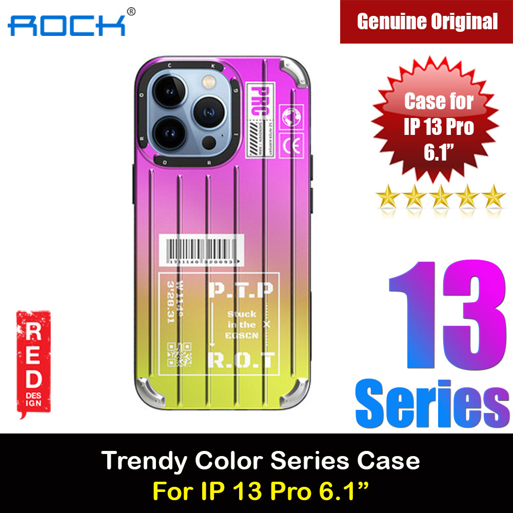 Picture of Apple iPhone 13 Pro 6.1 Case | Rock Trendy Travel Luggage Design Irisdecent Gredient Color Drop Protection Anti Finger Print Case for iPhone 13 Pro 6.1 (Pink)