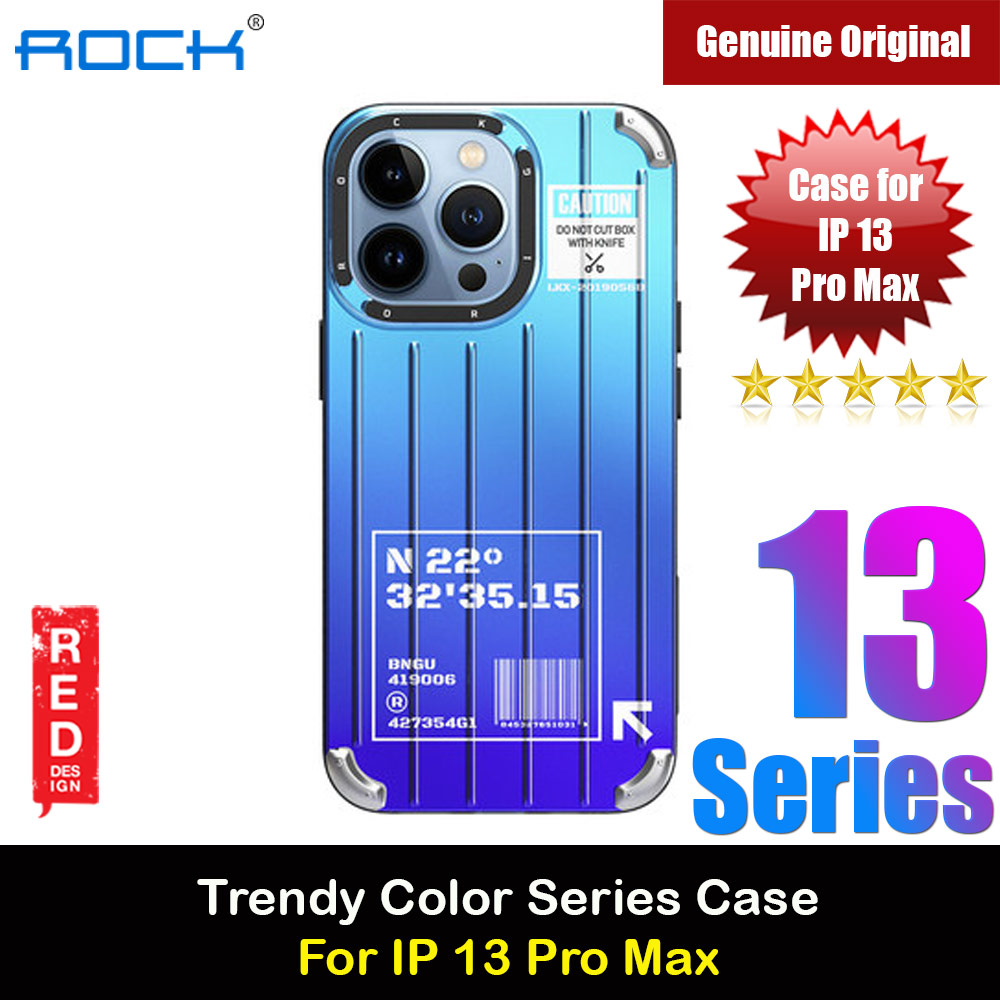 Picture of Apple iPhone 13 Pro Max 6.7 Case | Rock Trendy Travel Luggage Design Irisdecent Gredient Color Drop Protection Anti Finger Print Case for iPhone 13 Pro Max 6.7 (Blue)
