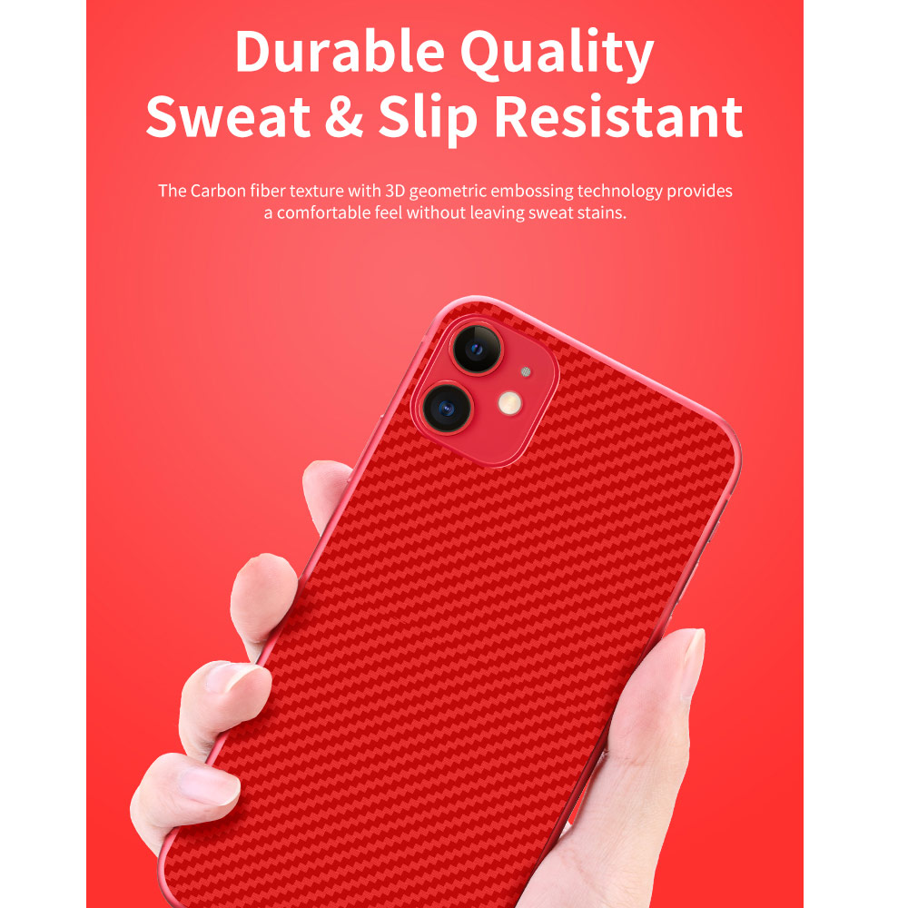 Picture of Apple iPhone 11 6.1  | Rock Space Custom Made for All Phone Model Carbon Fiber Series Back Film Protector Sticker for Any Phone Model (Red)